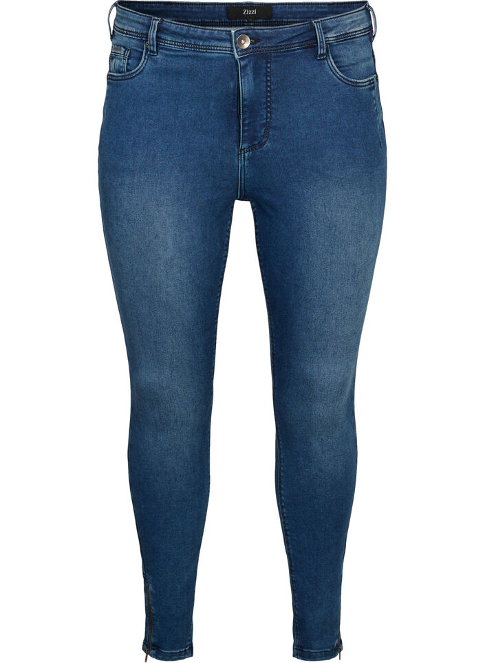 Cropped Amy jeans med lynlås, Dark blue denim, Packshot image number 0