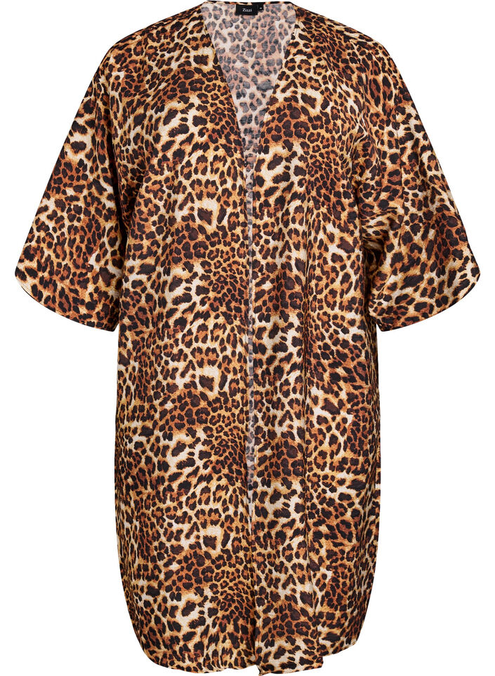 Kimono i viskose med 3/4 &aelig;rmer, Brun, Packshot image number 0