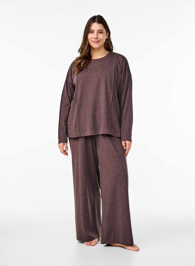 Løs jerseybluse med sømdetaljer, Brun, Model image number 1