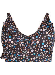 Blomstret bikini bh med fl&aelig;sedetaljer, Brun