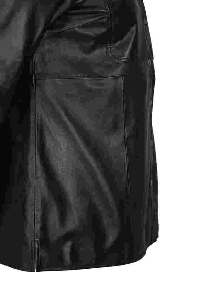Læderskjorte med knapper, Black, Packshot image number 3