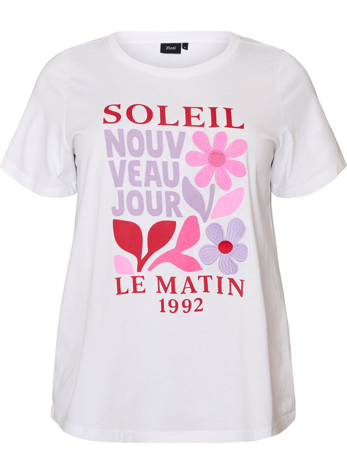 T-shirt i bomuld med printmotiv, Hvid, Packshot image number 0