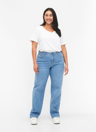 Højtaljede Gemma jeans med straight fit, Light blue, Model image number 0