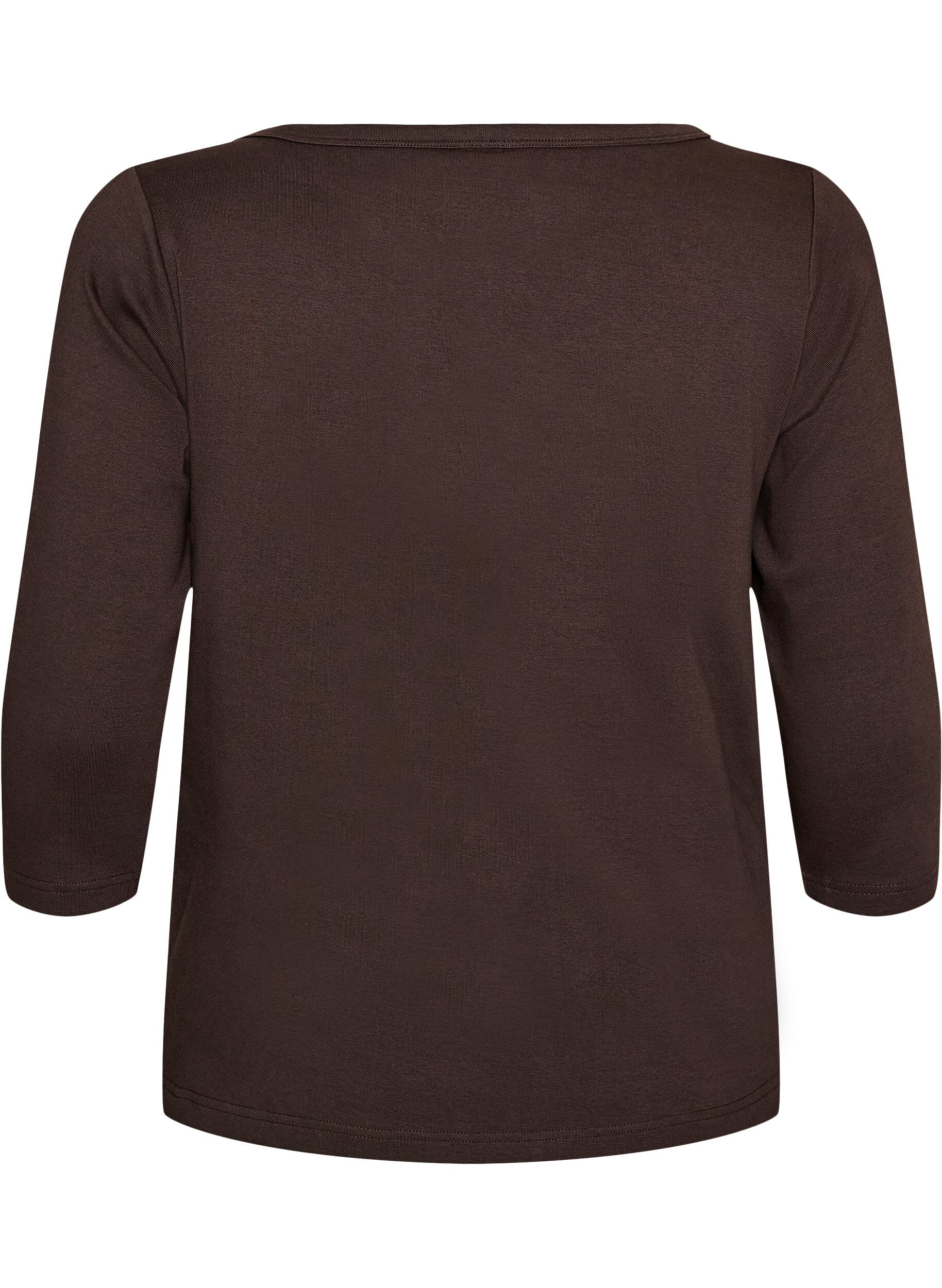 ZizziBasis T-shirt med b&aring;dudsk&aelig;ring og 3/4-&aelig;rmer, Brun, Packshot image number 1