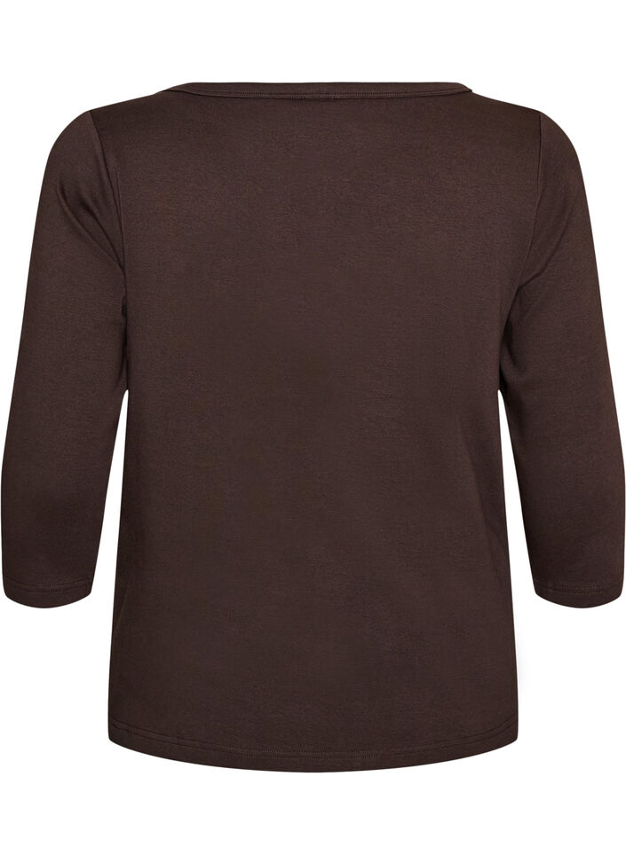 Basis T-shirt med b&aring;dudsk&aelig;ring og 3/4-&aelig;rmer, Brun, Packshot image number 1