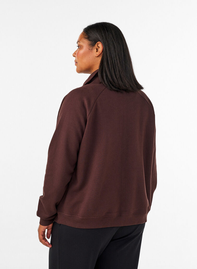 Sweatcardigan med h&oslash;j krave og lynl&aring;s, Brun, Model image number 2