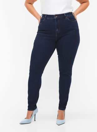 Amy jeans med høj talje og super slim fit, Dark blue, Model image number 2