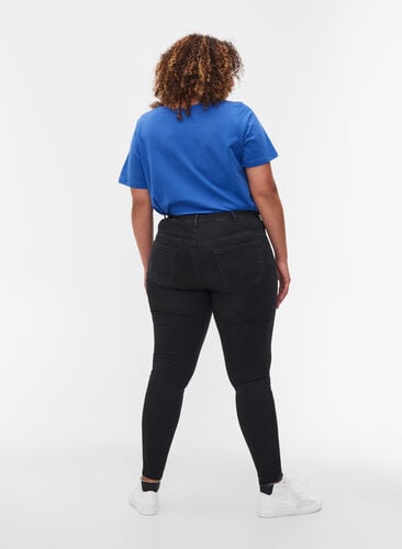 Super slim Amy jeans med piping, Black, Model image number 1