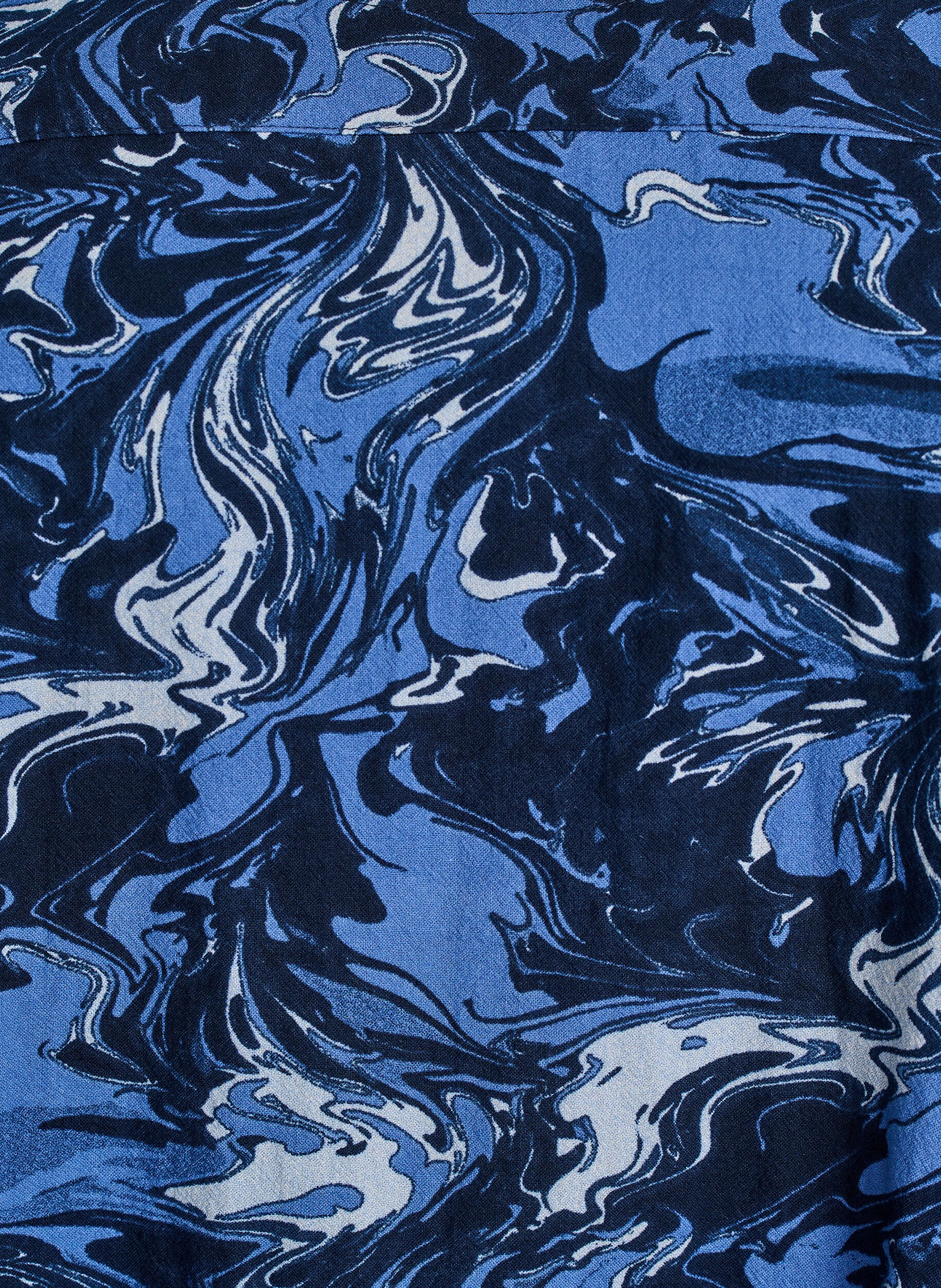 Zizzi Kort bomuldskjole med elastikkant og lange &aelig;rmer, Bl&aring;, Packshot image number 2