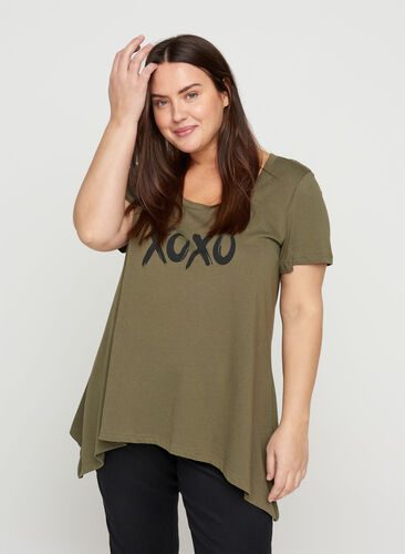 Kortærmet bomulds t-shirt med a-form, Ivy Green XOXO, Model image number 0