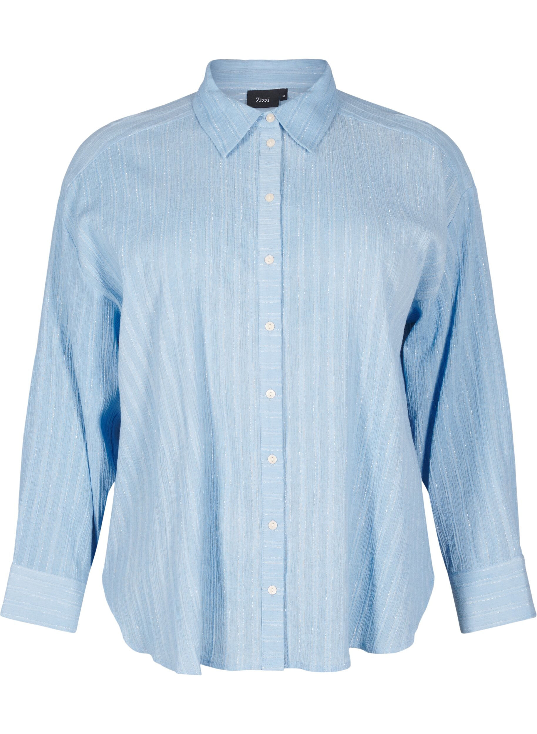 L&oslash;s skjorte med stribet struktur og glittertr&aring;d