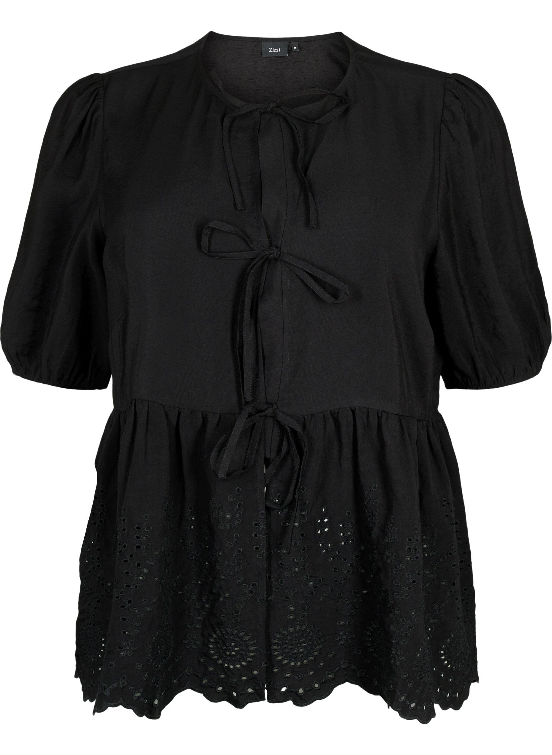 Zizzi Viskose bluse med broderi anglaise, Black, Packshot image number 0