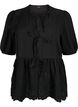 Viskose bluse med broderi anglaise, Black, Packshot image number 0