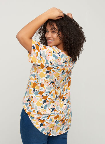 Printet bluse med korte ærmer, Multicolor AOP, Model image number 1
