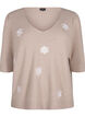 Strikket bluse med broderede blomster, Simply Taupe Mel., Packshot image number 0