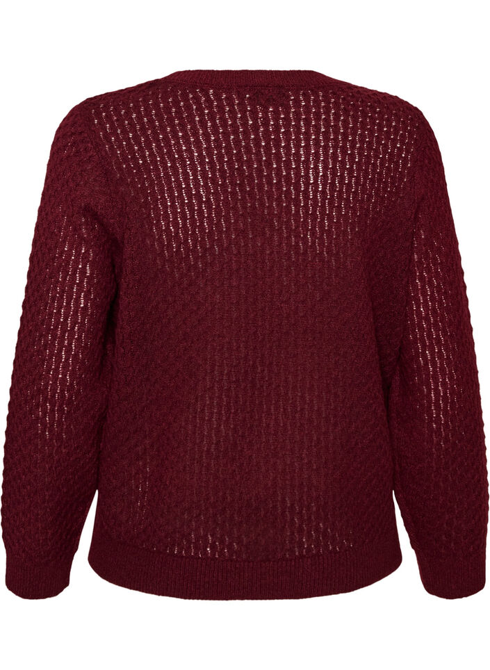 Strikbluse med struktureret hulm&oslash;nster, R&oslash;d, Packshot image number 1