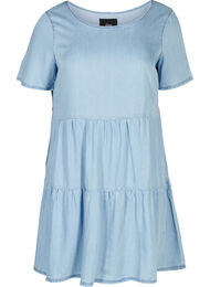 Kortærmet denim kjole med læg, Light blue denim