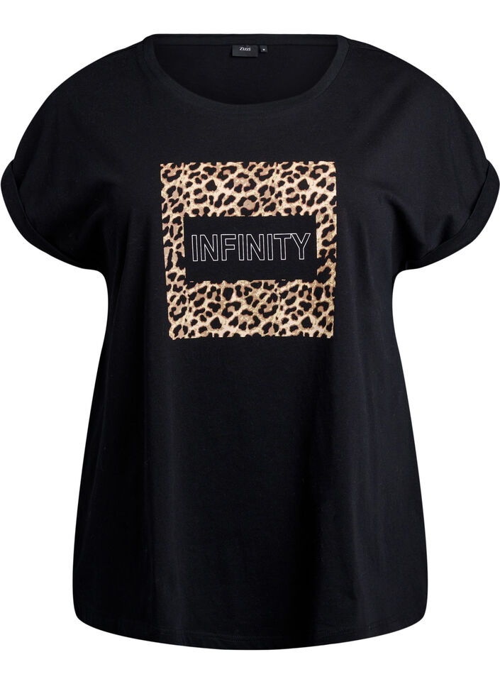 T-shirt med leopardprint og tekst, Black Leo, Packshot image number 0