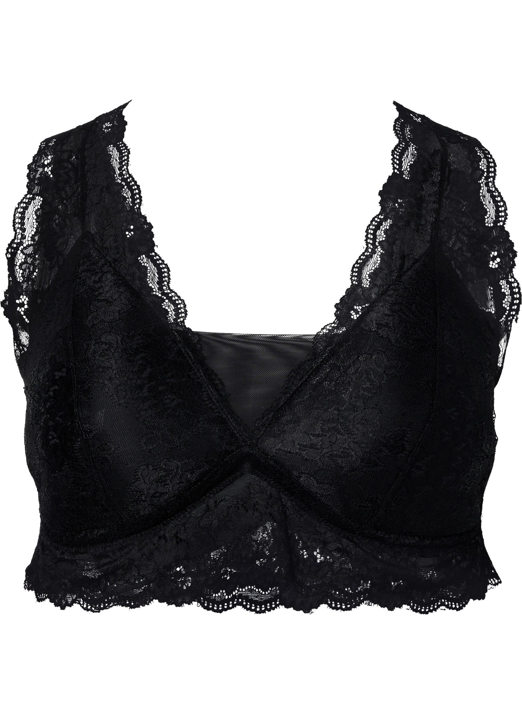 Zizzi Bralette med blonder og bl&oslash;d vattering, Black, Packshot image number 0