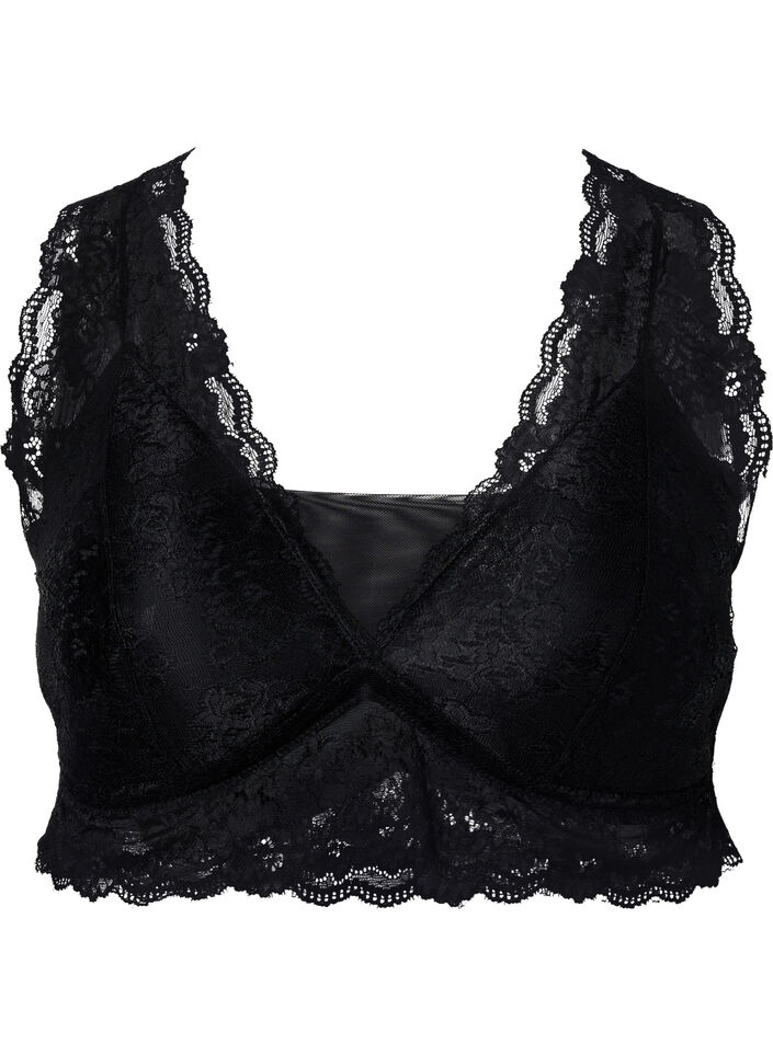 Bralette med blonder og blød vattering, Black, Packshot image number 0