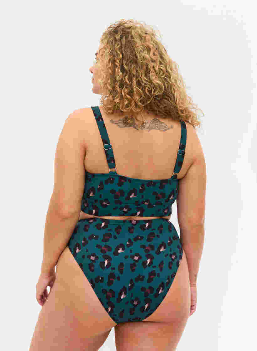 Bikini trusse med høj talje, Teal Leopard, Model image number 1