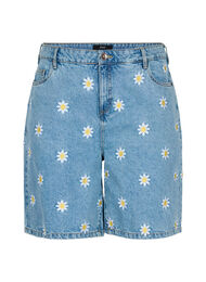 Højtaljede Mille shorts med broderede blomster, Light Blue Flower