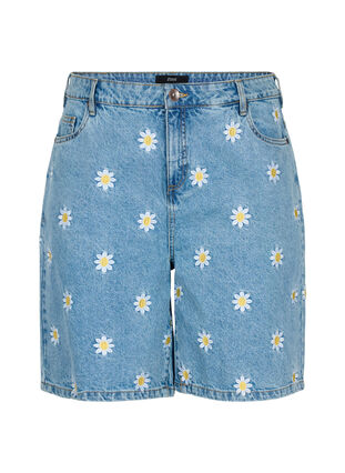 Højtaljede Mille shorts med broderede blomster, Light Blue Flower, Packshot image number 0