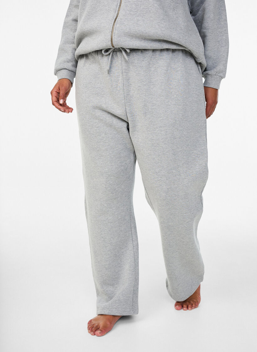 Sweatpants med h&oslash;j talje og b&oslash;rstet inderside, Gr&aring;, Model image number 2
