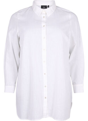 Lang skjorte i hør og bomuld, Bright White, Packshot image number 0