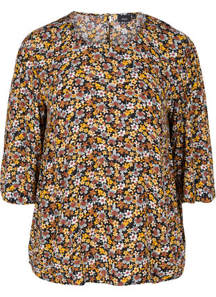 Viskose bluse med blomsterprint, Black Ditsy, Packshot image number 0