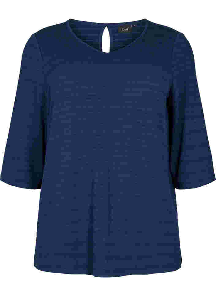 Bluse med 3/4 ærmer og v-udskæring, Navy Blazer, Packshot image number 0