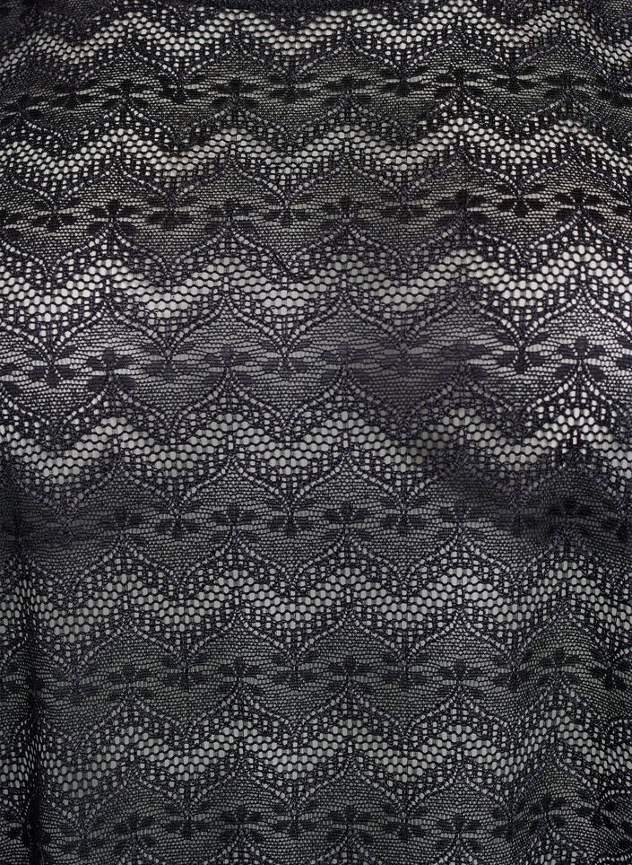 Blondebluse med korte ærmer og bølget kant, Sort, Packshot image number 2