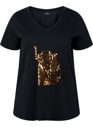 Bomulds t-shirt med pailletter, Black w. Love