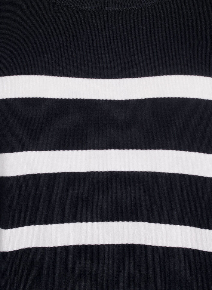 Stribet strikbluse med korte &aelig;rmer, Sort, Packshot image number 2