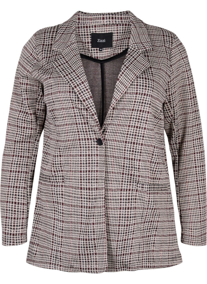 Ternet blazer med knaplukning, Brown Check, Packshot image number 0