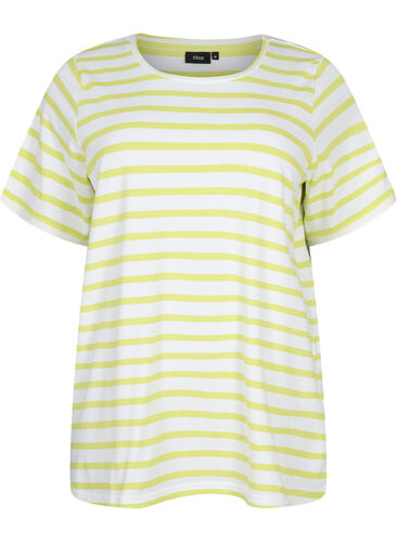Stribet bomulds t-shirt, Wild Lime Stripes, Packshot image number 0
