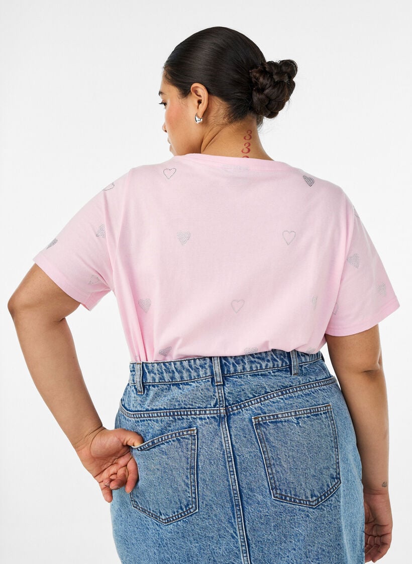 T-shirt i &oslash;kologisk bomuld med hjerter, Lyser&oslash;d, Model image number 2