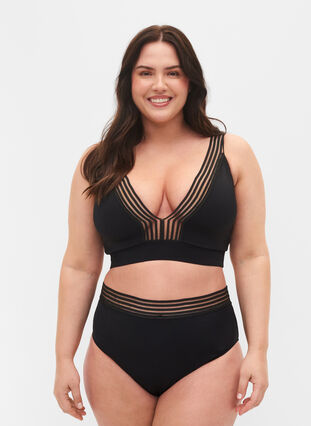 Højtaljet bikini trusse med mesh, Black, Model image number 0
