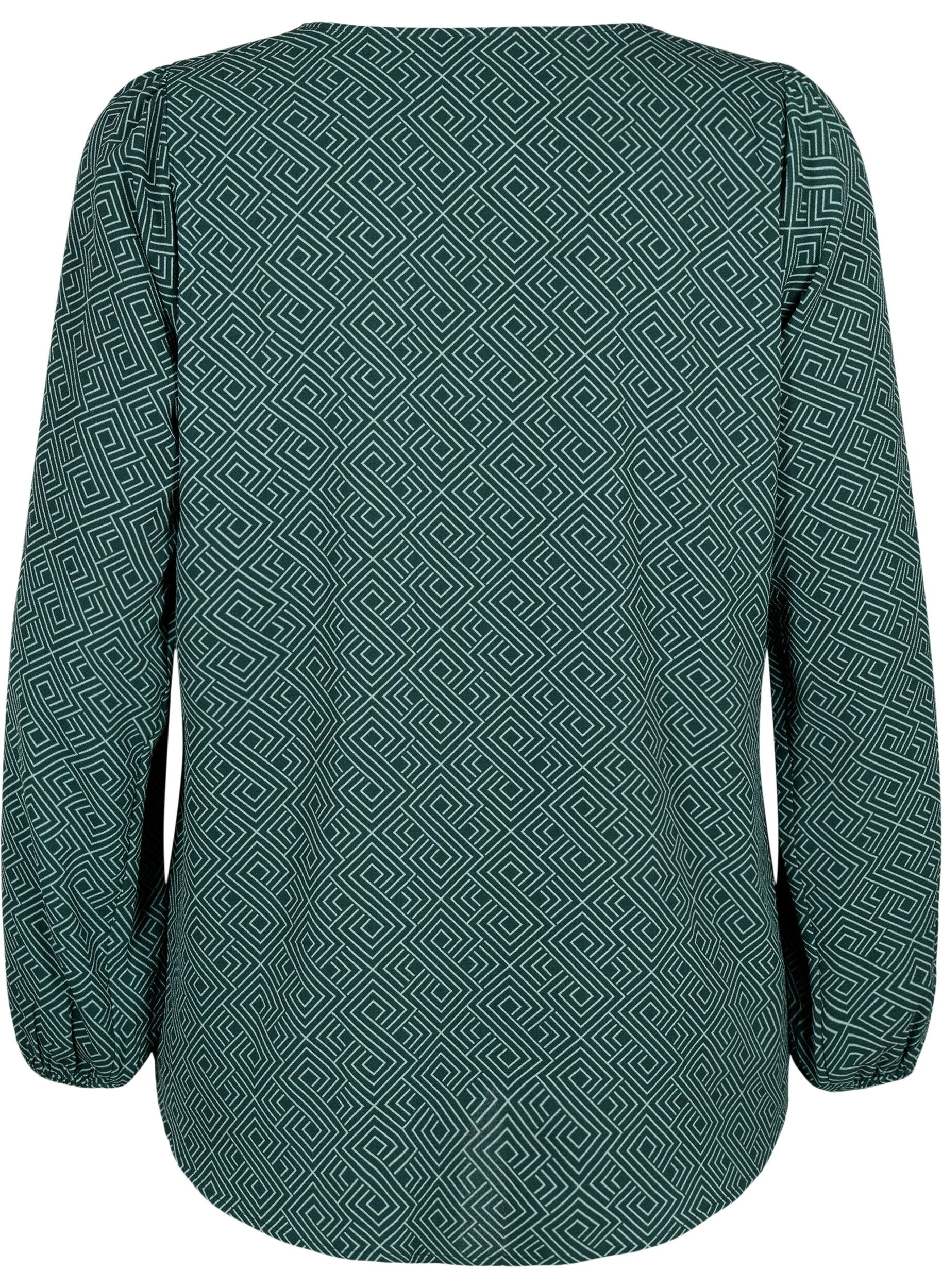 Zizzi Skjortebluse med v-hals og print, Scarab Graphic AOP, Packshot image number 1