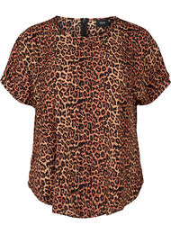 Bluse med korte ærmer, Leopard AOP