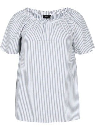 Stribet bomulds bluse med korte ærmer, Trooper Stripe, Packshot image number 0