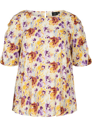 Blomstret bluse i viskose, Flower AOP, Packshot image number 0