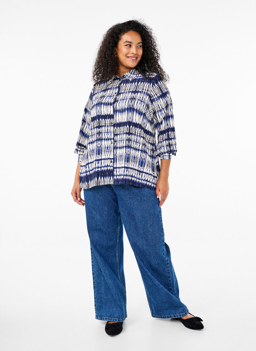 Skjorte med mønster, Blå, Model image number 1