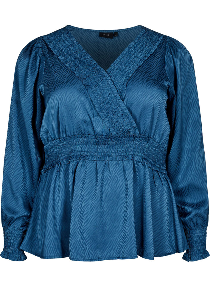 Tone-i-tone mønstret bluse med smock, Midnight, Packshot image number 0