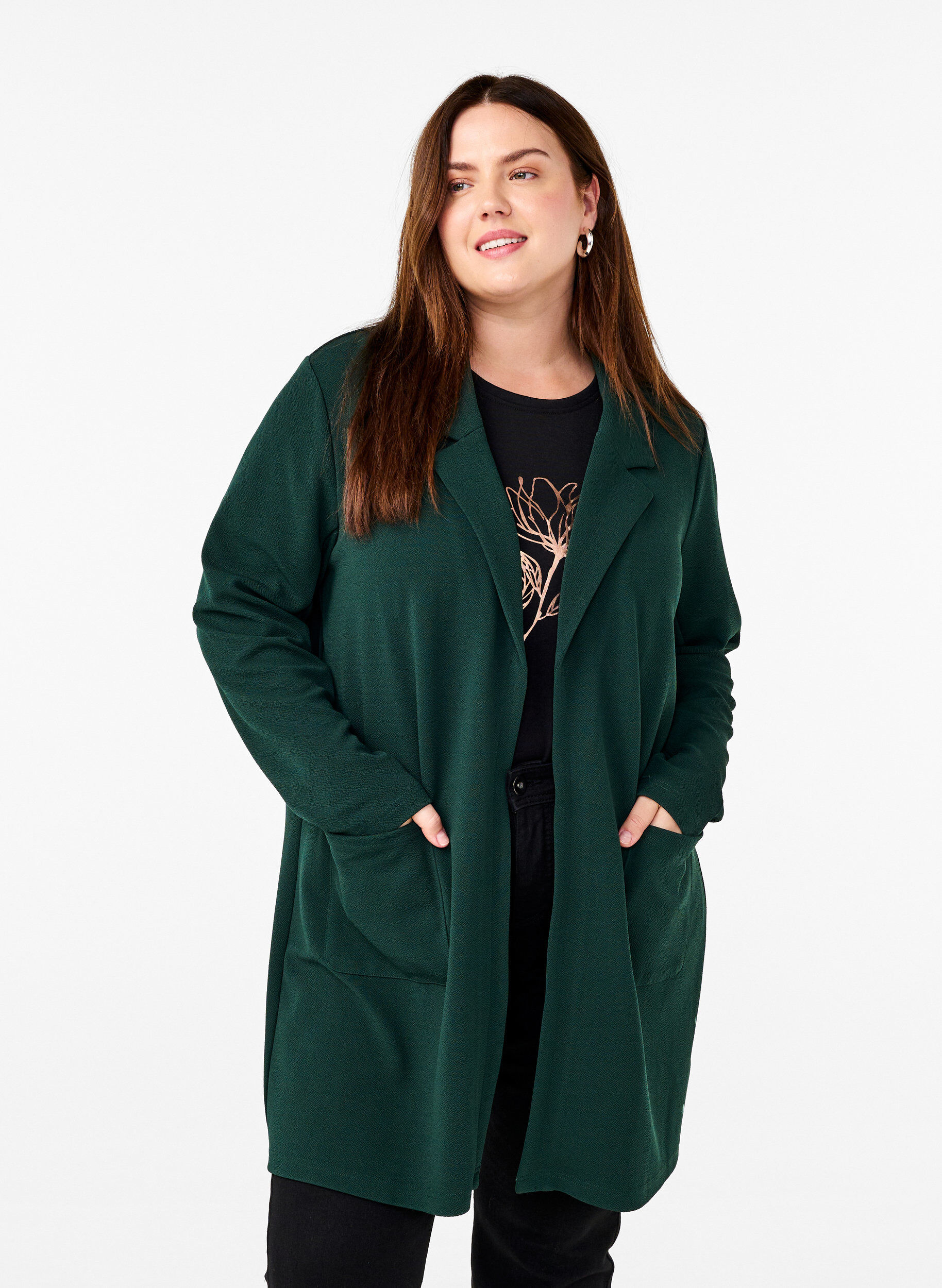 Lang blazer med lommer, Gr&oslash;n, Model