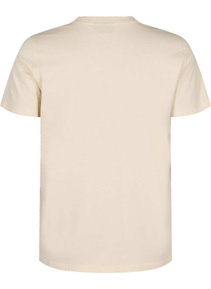 T-shirt i bomuld med motiv, Beige, Packshot image number 1