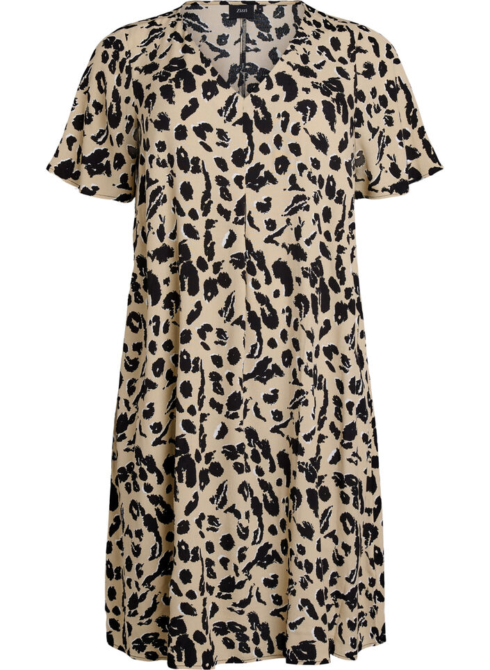 Viskose kjole med A-form, Beige, Packshot image number 0