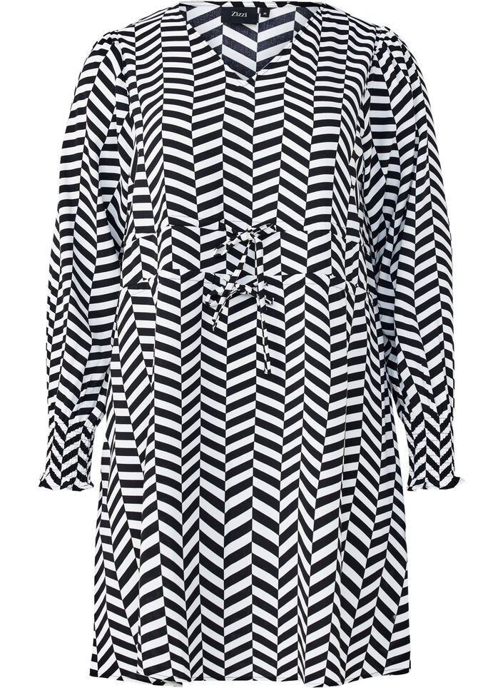 Kjole med bindebånd i taljen, Sort, Packshot image number 0