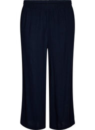 Bukser i h&oslash;r og viskose med vide ben, Bl&aring;