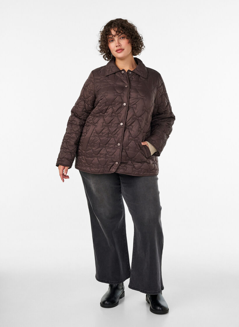 Let vatteret jakke med dekorativ quiltning, Brun, Model image number 1